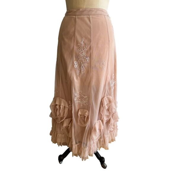 Nataya Large Rosettes Skirt Bohemian Romantic Whimsical Wedding Ballet Pink EUC - Picture 1 of 5